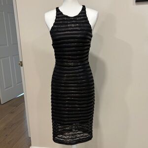 Leather and lace Black Striped Dress